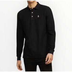 Psycho Bunny Men's Long Sleeve Classic Polo Shirt Black Long Sleeve
